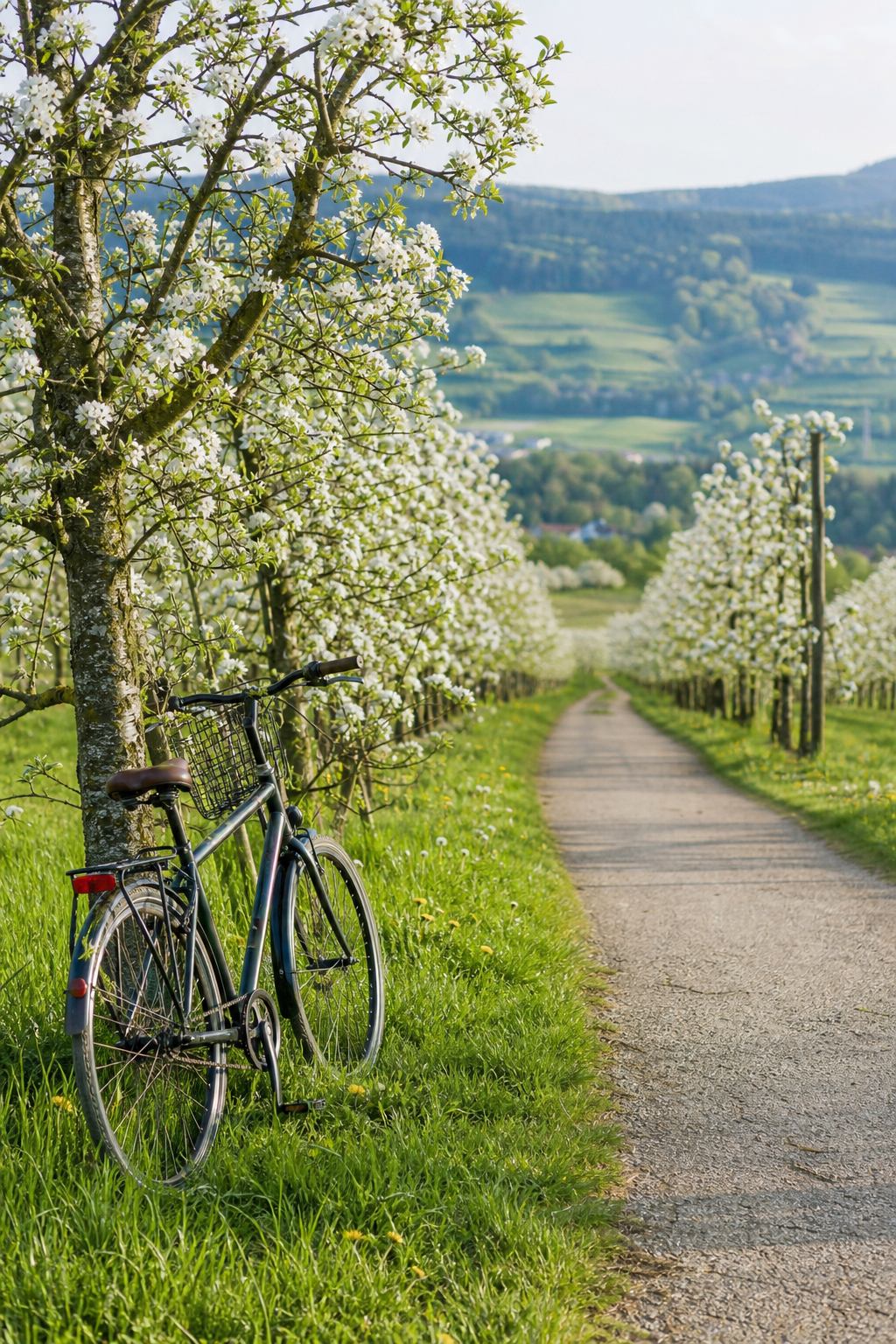 Fahrradweg zwischen Obstgärten